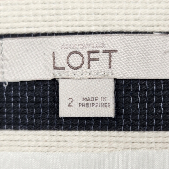 Ann Taylor LOFT Cream Tan Charcoal Black Striped Neutral Skirt Women's Size 2 - Picture 7 of 8